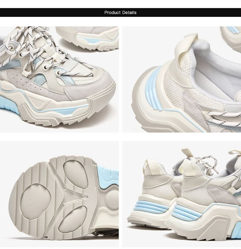 Sinay Dames Leren Sneaker Platform Zool Schoenen - Grijs Blauw