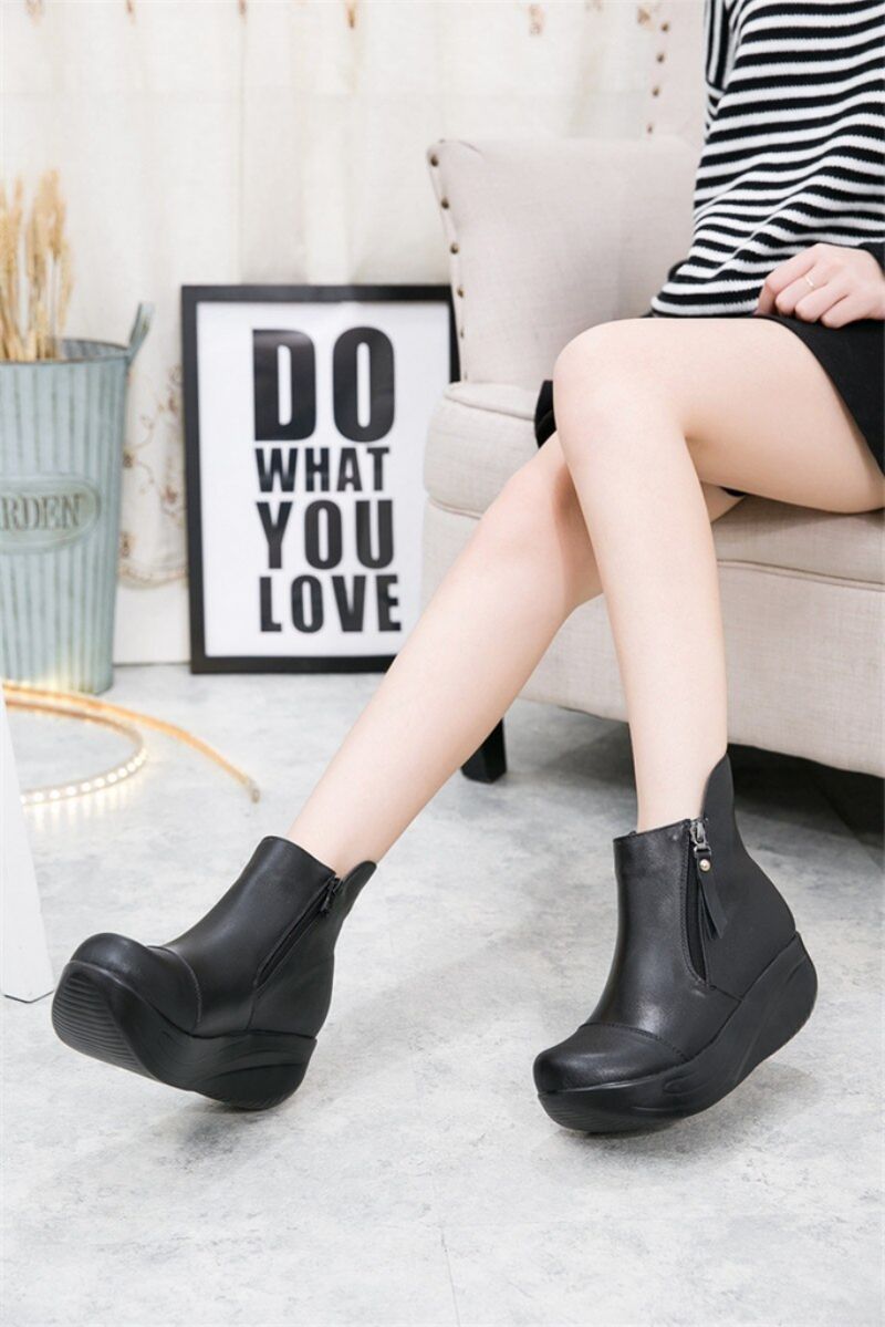 Sintia Dames Warme Platform Snowboots - Zwart Dun Pluche