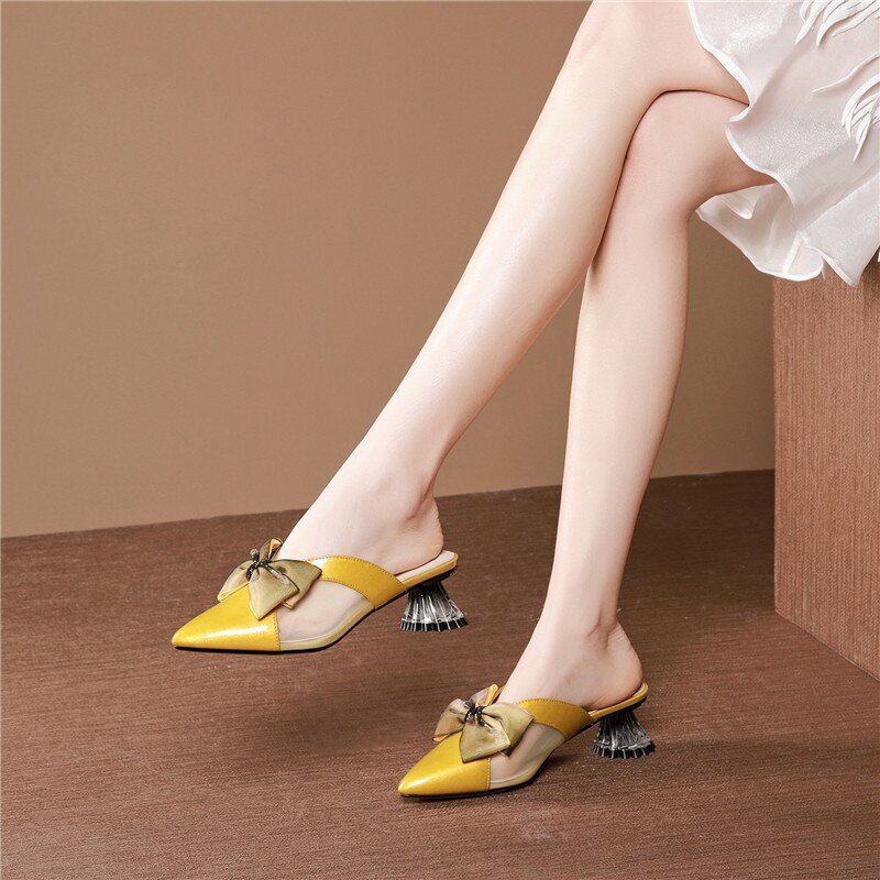 Sinty Dames Elegante Leren Muiltjes Schoenen - Geel