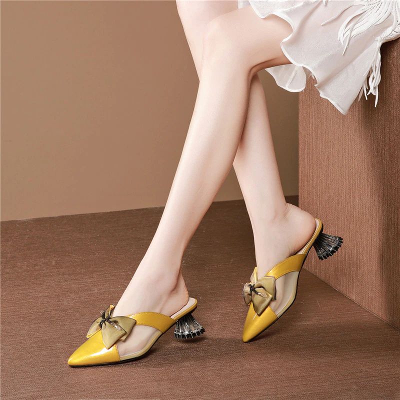 Sinty Dames Elegante Leren Muiltjes Schoenen - Geel