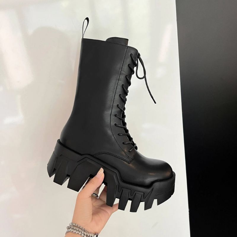 Slora Dames Mid Calf Zwarte Laarzen - Zwart