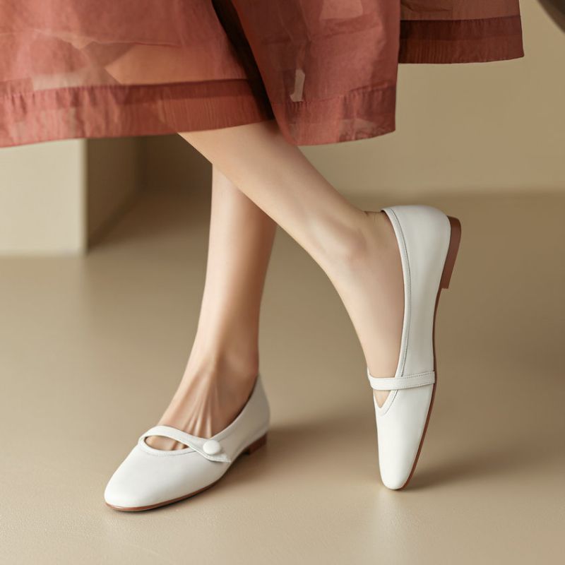 Sonia Dames Leren Platte Schoenen - Beige