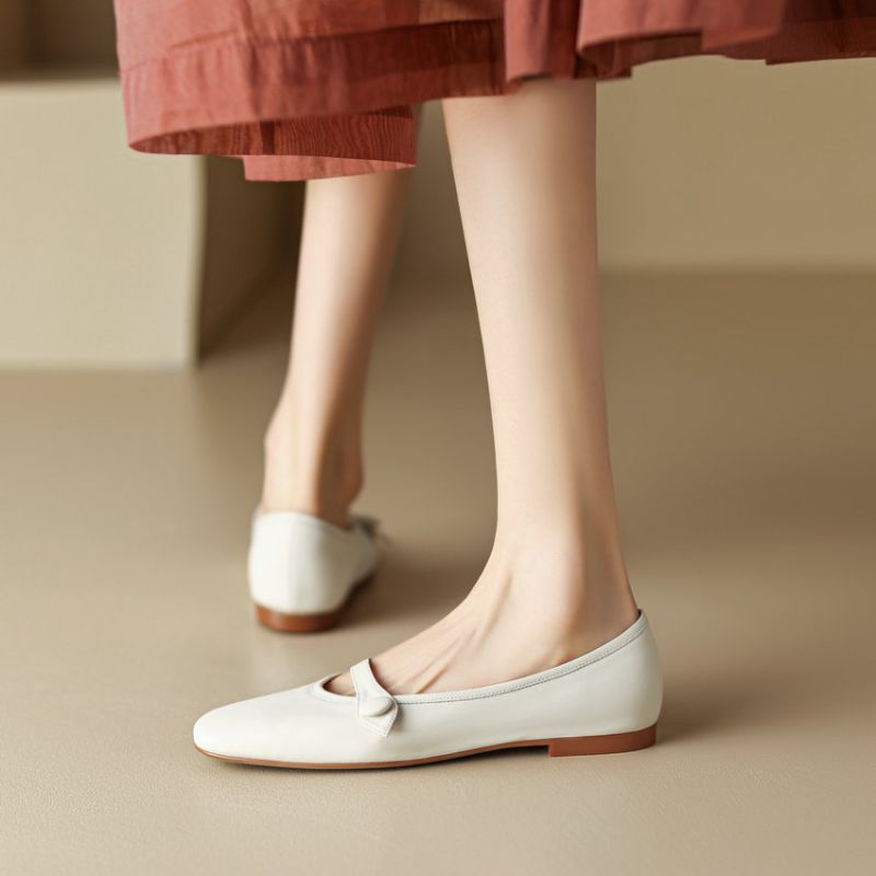 Sonia Dames Leren Platte Schoenen - Beige