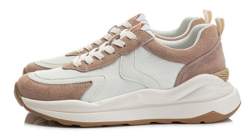 Stefany Dames Platte Leren Veter Sneaker - Abrikoos