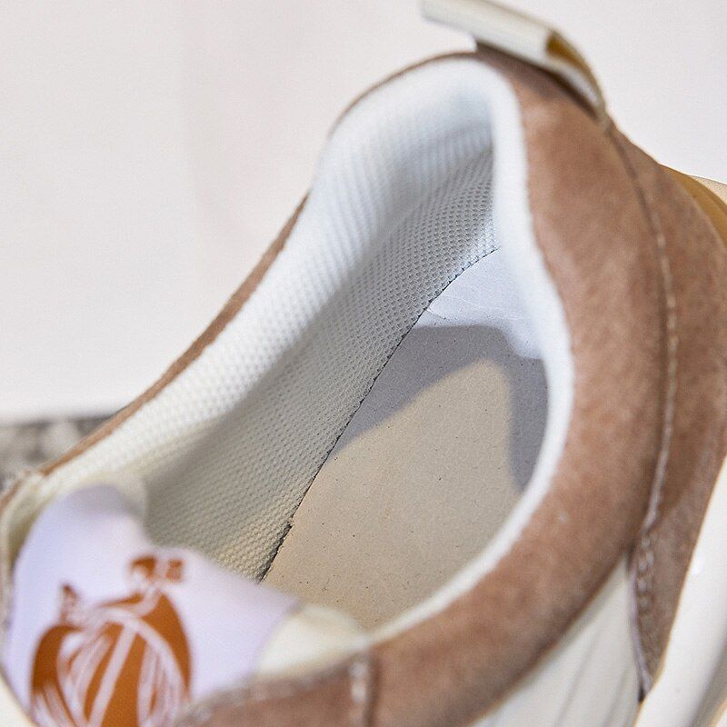 Stefany Dames Platte Leren Veter Sneaker - Abrikoos