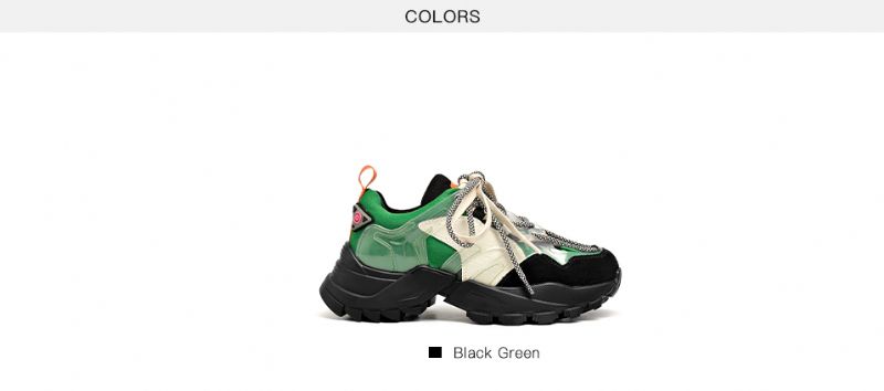 Steff Dames Platform Leren Sneakers Schoenen - Zwart Groen