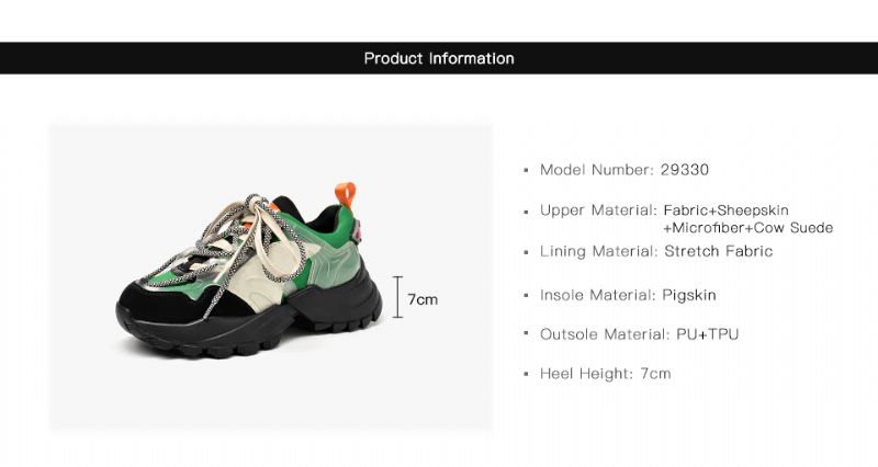 Steff Dames Platform Leren Sneakers Schoenen - Zwart Groen