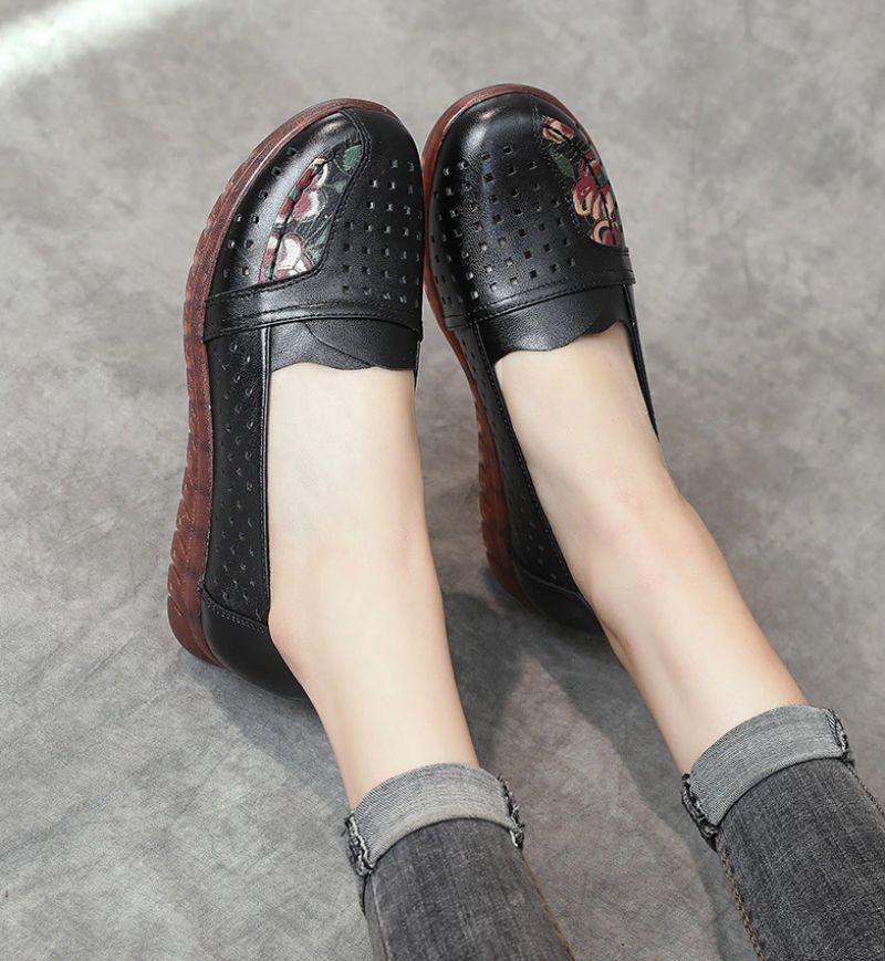 Stella Dames Echte Leren Slip-on Schoenen - Zwart