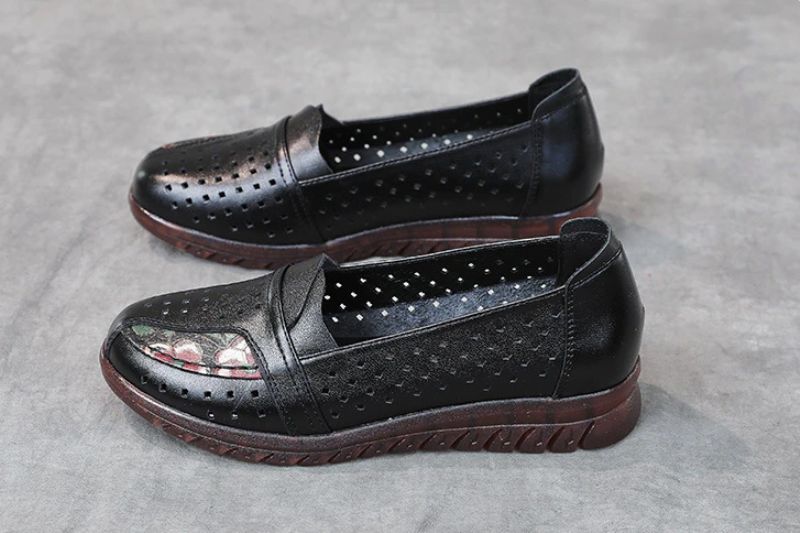 Stella Dames Echte Leren Slip-on Schoenen - Zwart