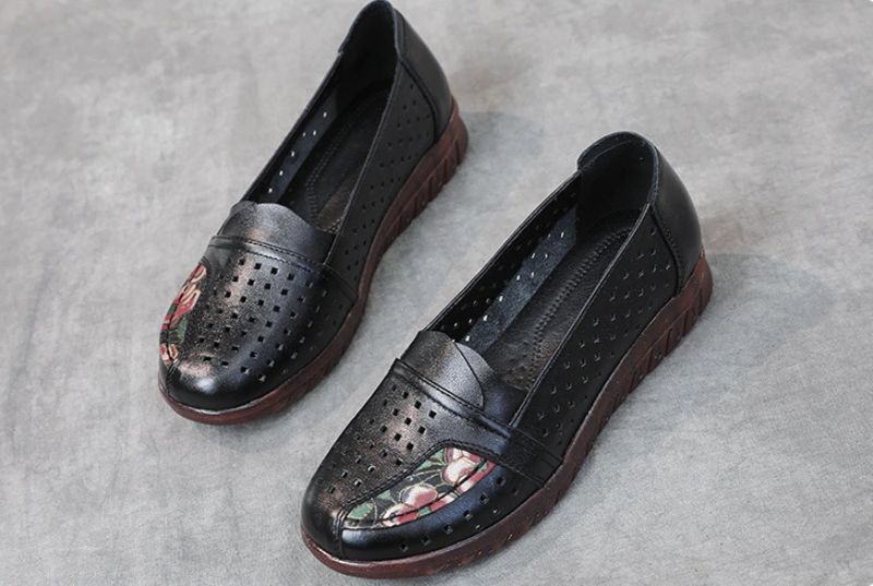 Stella Dames Echte Leren Slip-on Schoenen - Zwart