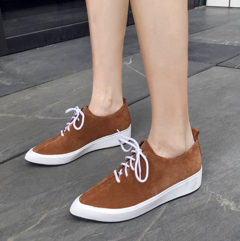 Stewart Vrouwen Suède Wedges Veter Oxford Schoenen - Lichtbruin