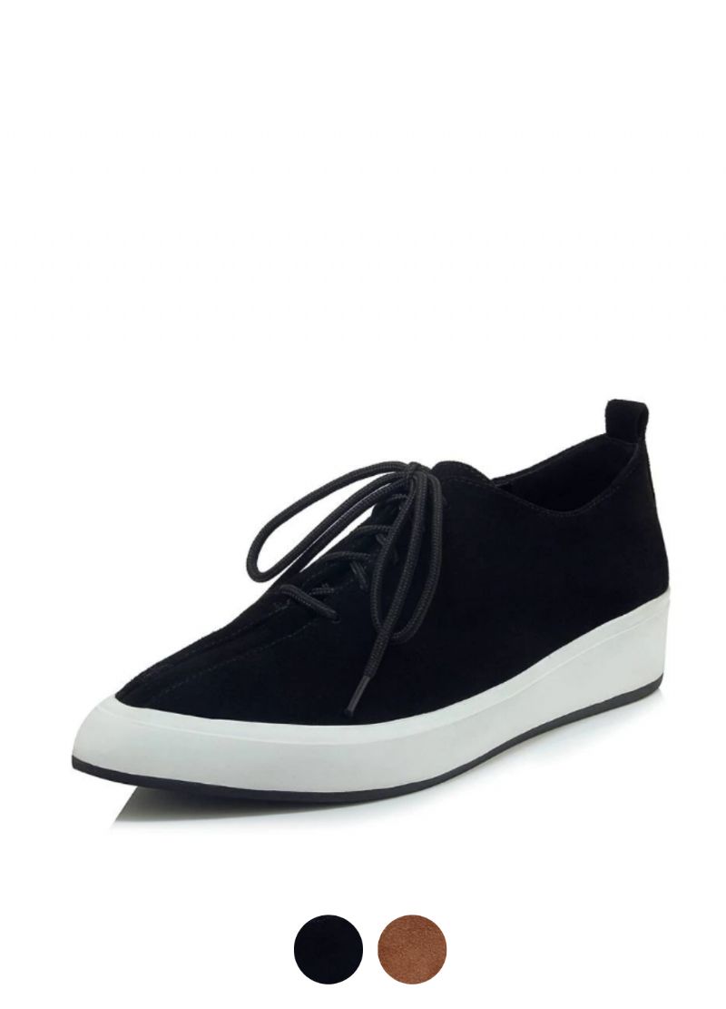 Stewart Vrouwen Suède Wedges Veter Oxford Zwarte Schoenen