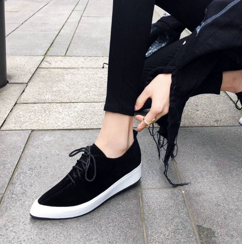 Stewart Vrouwen Suède Wedges Veter Oxford Zwarte Schoenen - Zwart
