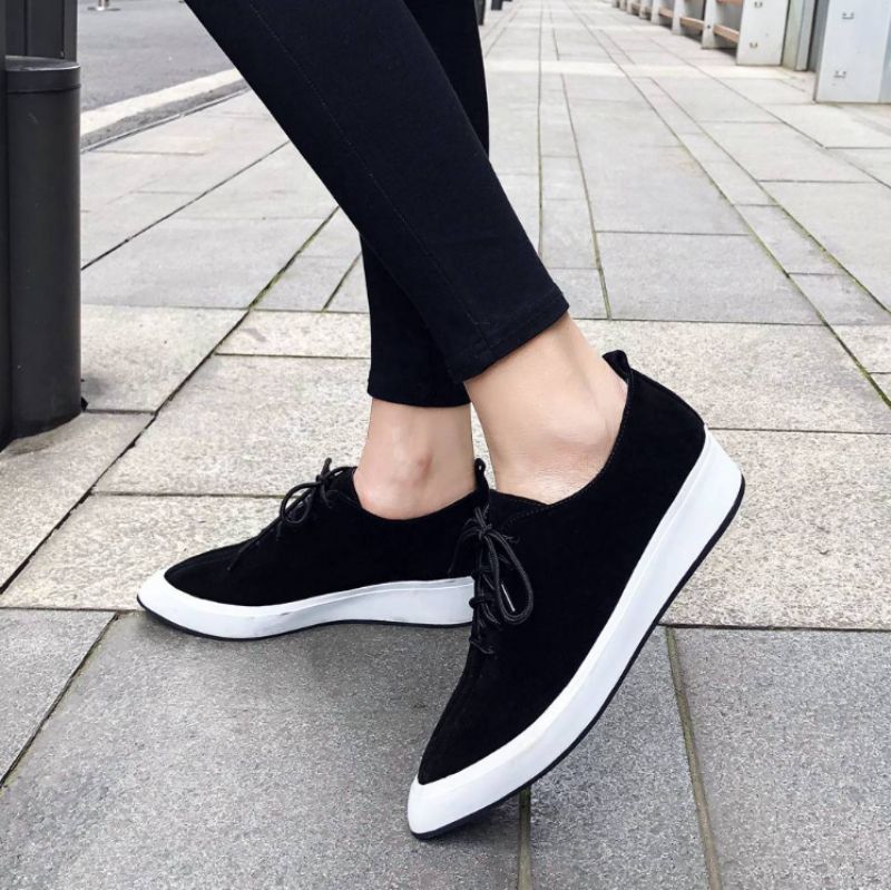 Stewart Vrouwen Suède Wedges Veter Oxford Zwarte Schoenen - Zwart