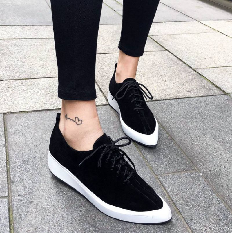 Stewart Vrouwen Suède Wedges Veter Oxford Zwarte Schoenen - Zwart