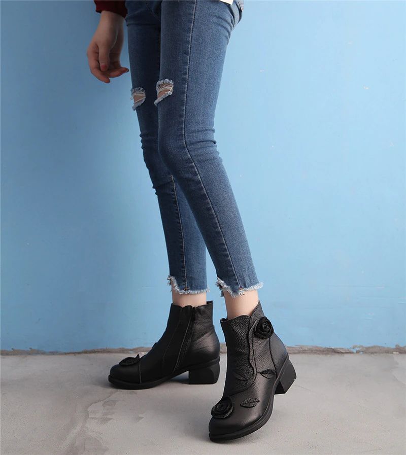 Sthefany Dames Herfst Winter Enkel Zwarte Laarzen - Zwart