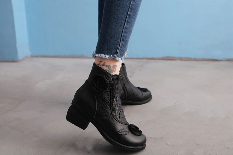 Sthefany Dames Herfst Winter Enkel Zwarte Laarzen - Zwart