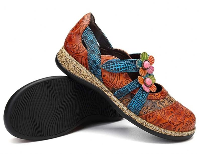 Sther Dames Bloemenleren Platte Schoenen - Rood