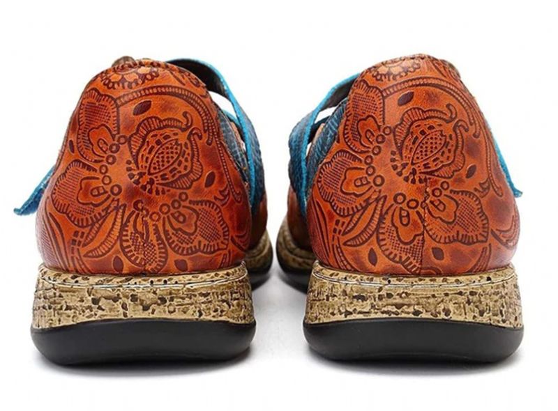 Sther Dames Bloemenleren Platte Schoenen - Rood