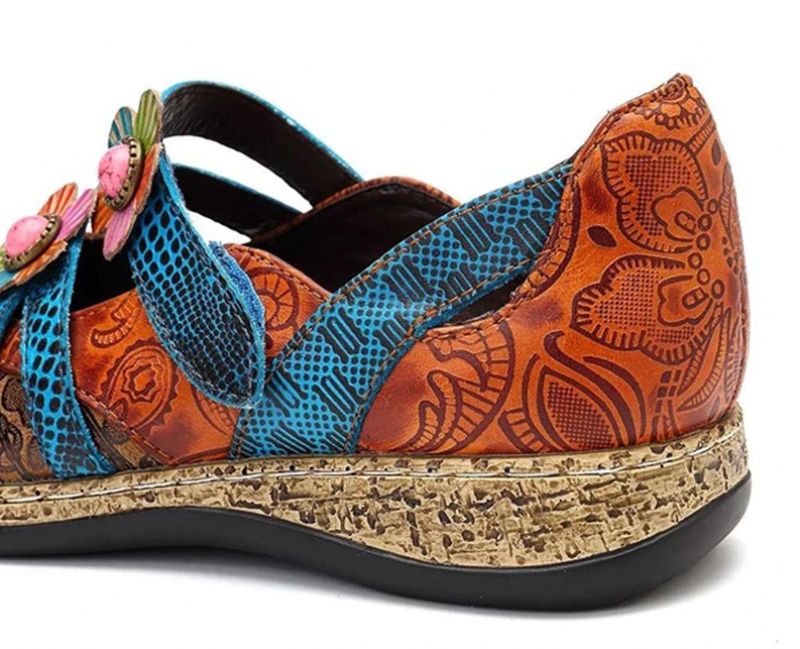 Sther Dames Bloemenleren Platte Schoenen - Rood