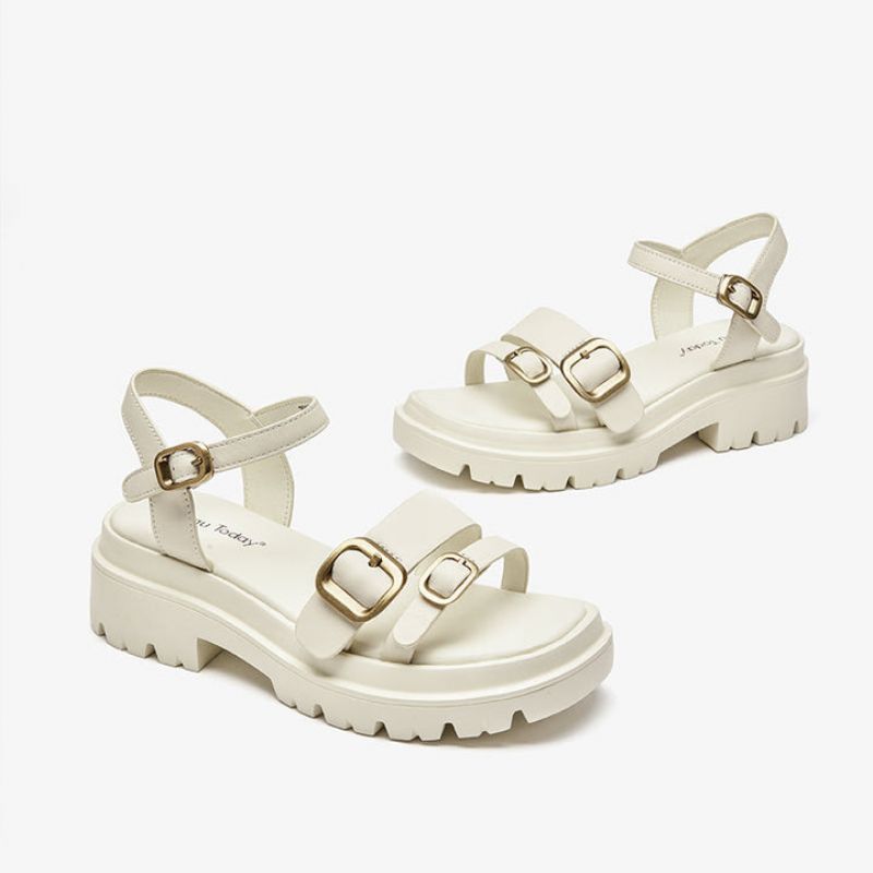 Suri Dames Leren Platform Sandaal - Beige