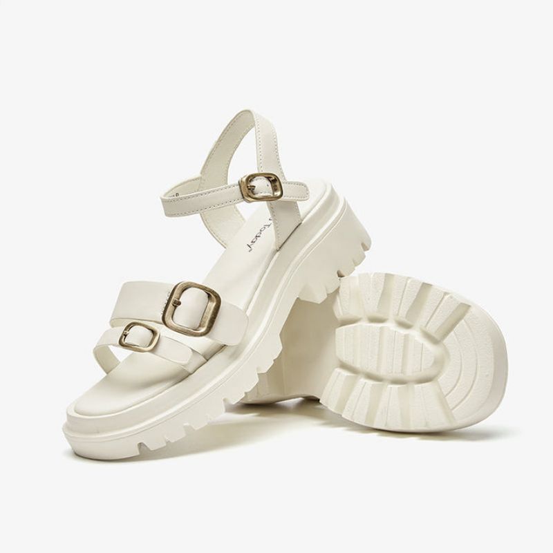 Suri Dames Leren Platform Sandaal - Beige