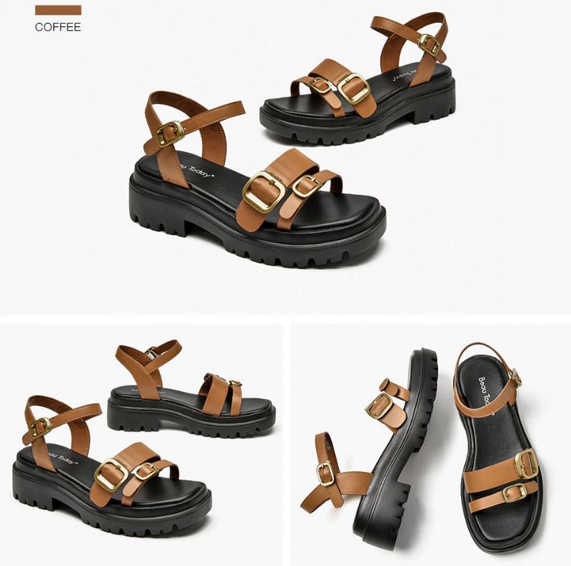 Suri Dames Leren Platform Sandaal - Beige