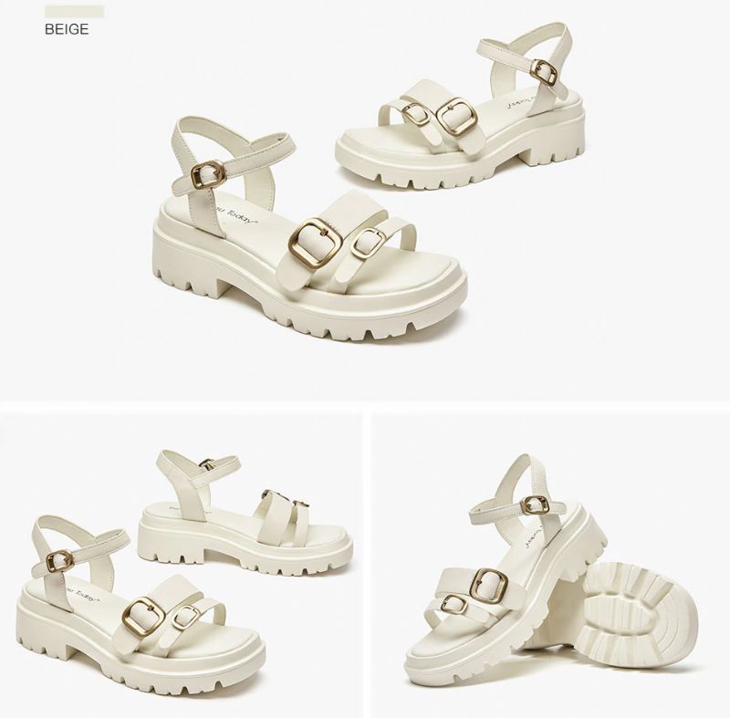 Suri Dames Leren Platform Sandaal - Beige