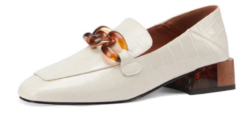 Susex Dames Chunky Hak Leren Loafer Schoenen - Beige