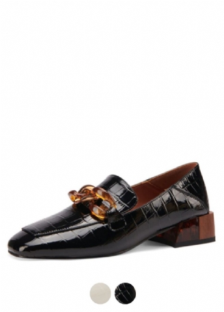 Susex Dames Chunky Hak Leren Zwarte Loafer