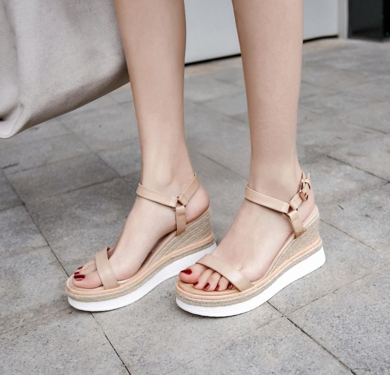 Tango Dames Wedges Leren Sandaal - Abrikoos