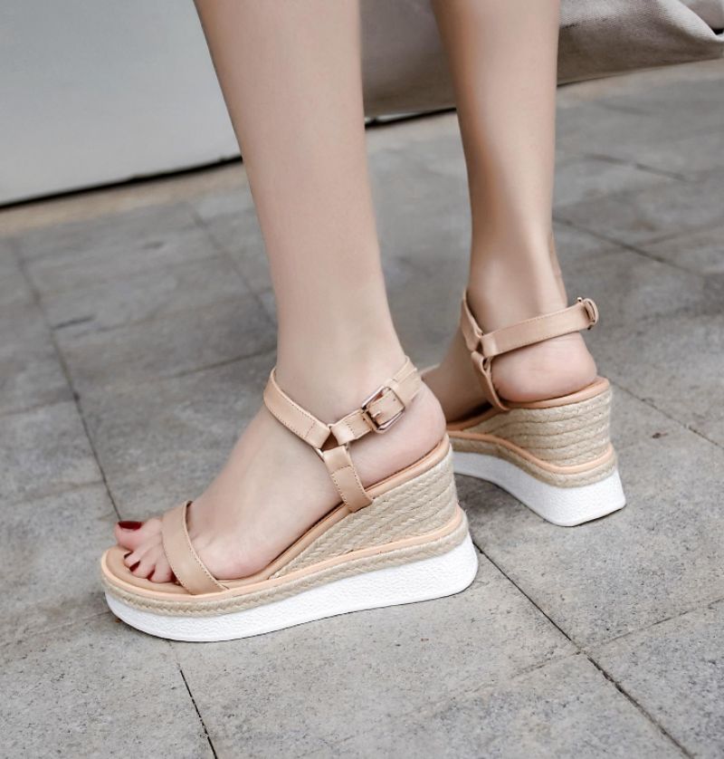 Tango Dames Wedges Leren Sandaal - Abrikoos