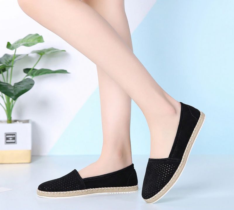 Tellez Dames Platte Ballet Leren Zwarte Schoenen - Zwart
