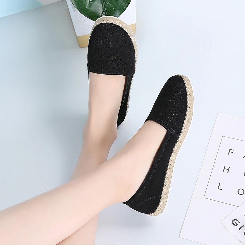Tellez Dames Platte Ballet Leren Zwarte Schoenen - Zwart