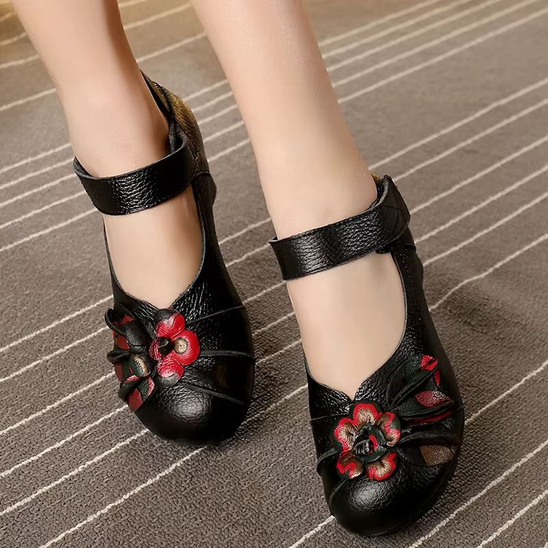 Thalia Dames Etnische Stijl Ronde Neus Pumps - Rood