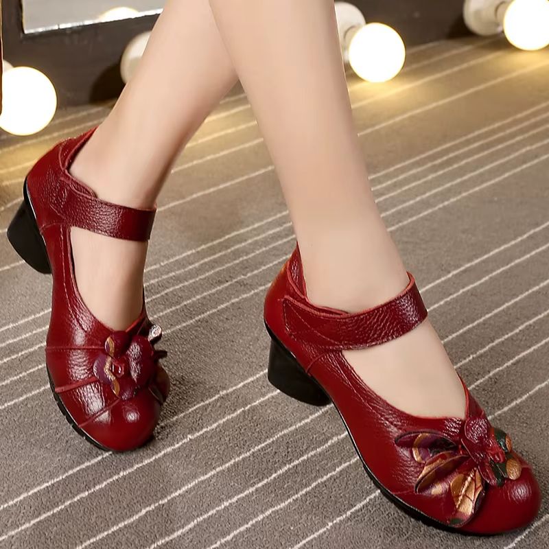 Thalia Dames Etnische Stijl Ronde Neus Pumps - Rood