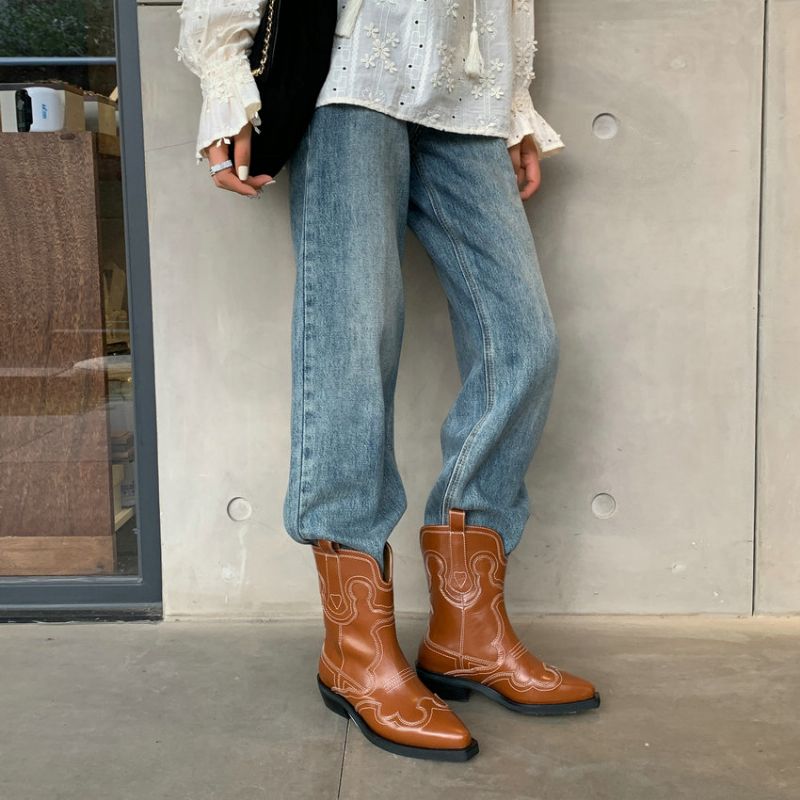 Triana Leren Mid-calf Western Laarzen - Onyx