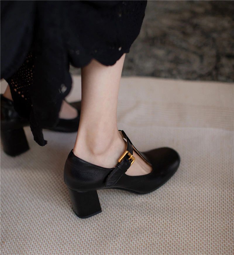 Trina Dames Leren Lente Pumps - Wijnrood