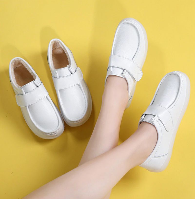Trina Dames Warme Kunstleren Platte Schoenen - Wit 1