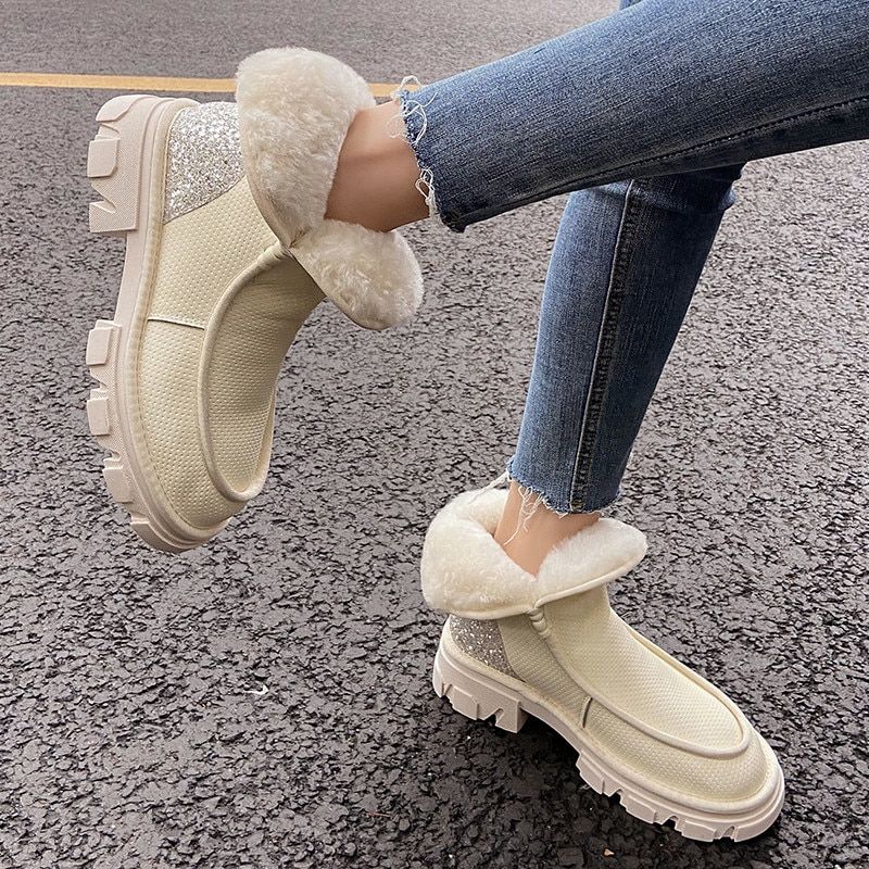 Valcin Dames Warme Wol Enkellaarsjes - Beige