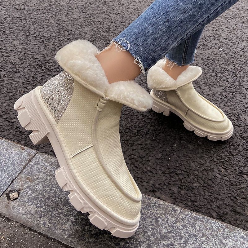 Valcin Dames Warme Wol Enkellaarsjes - Beige