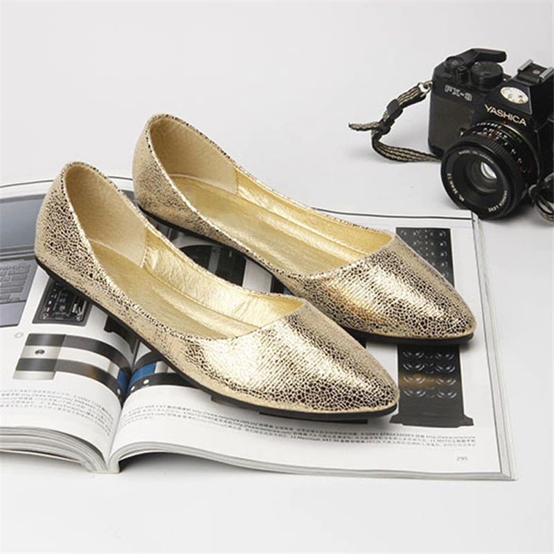 Valentina Dames Puntige Teen Platte Schoenen - Goud