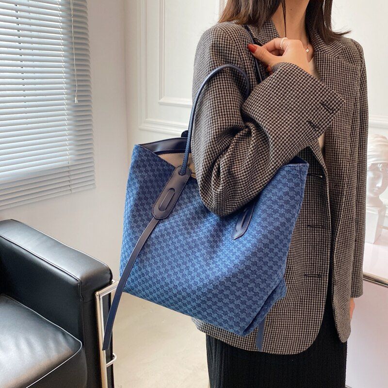 Valenty Dames Grote Stoffen Schouder Handtas - Blauw