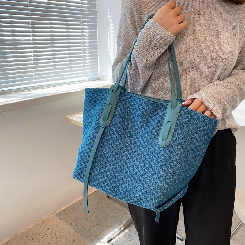 Valenty Dames Grote Stoffen Schouder Handtas - Blauw