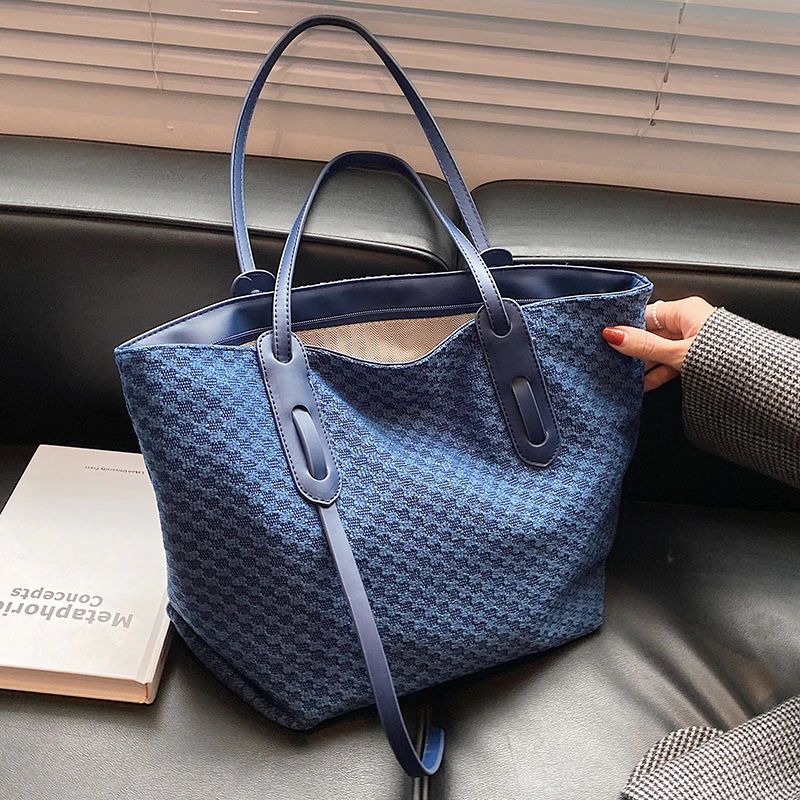 Valenty Dames Grote Stoffen Schouder Handtas - Blauw