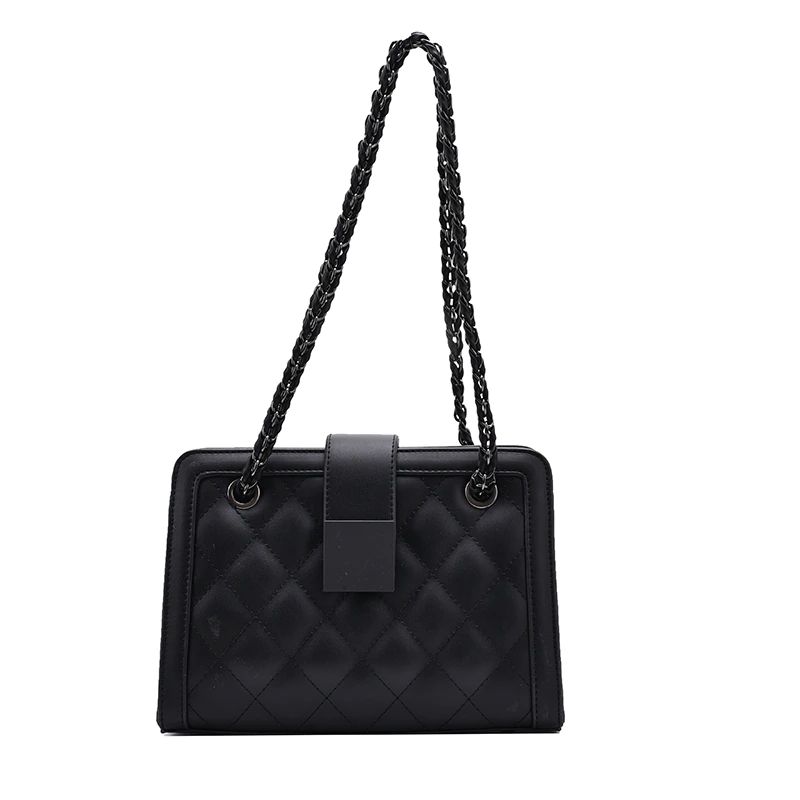 Vangot Dames Handtas Trendy Designer Ketting Leren Tote - Zwart
