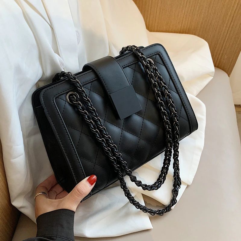 Vangot Dames Handtas Trendy Designer Ketting Leren Tote - Zwart