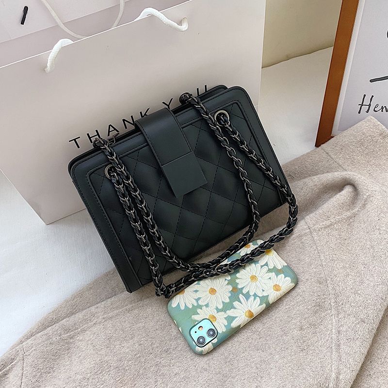 Vangot Dames Handtas Trendy Designer Ketting Leren Tote - Zwart