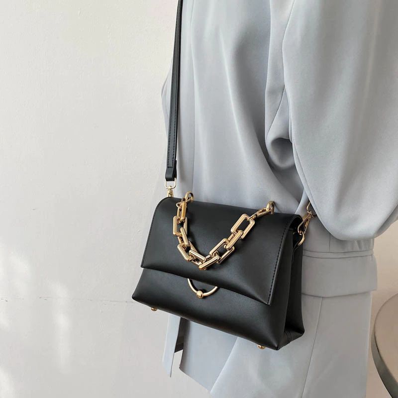 Venia Dames Leren Flap Crossbody Handtas - Zwart