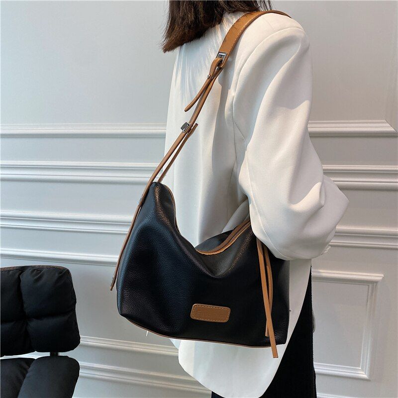 Vennus Dames Leren Designer Crossbody Handtas - Zwart